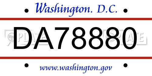 DA78880 District Of Columbia License Plate