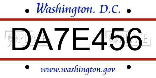 DA7E456 District Of Columbia License Plate