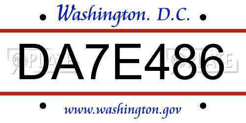 DA7E486 District Of Columbia License Plate