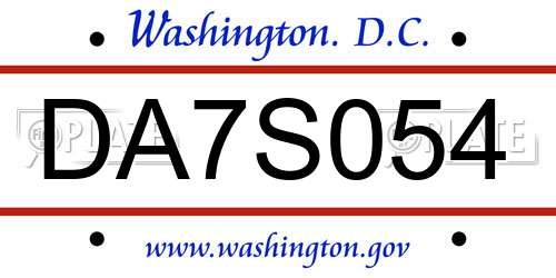 DA7S054 District Of Columbia License Plate