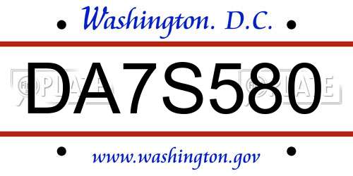 DA7S580 District Of Columbia License Plate