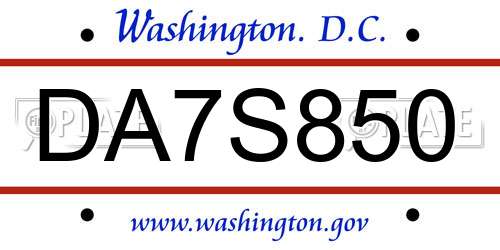 DA7S850 District Of Columbia License Plate