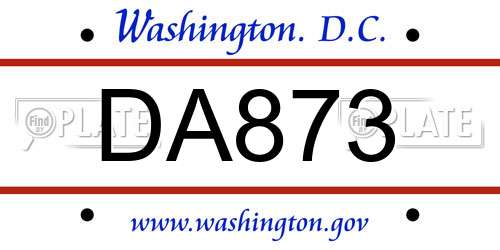 DA873 District Of Columbia License Plate