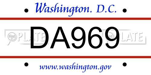 DA969 District Of Columbia License Plate