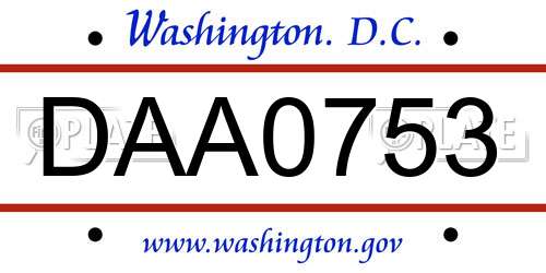 DAA0753 District Of Columbia License Plate