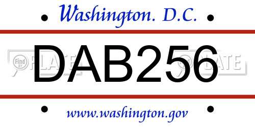 DAB256 District Of Columbia License Plate