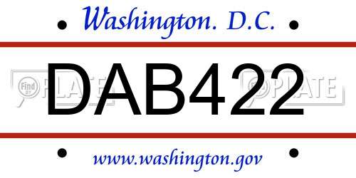 DAB422 District Of Columbia License Plate