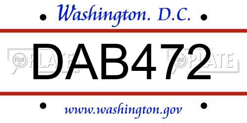 DAB472 District Of Columbia License Plate