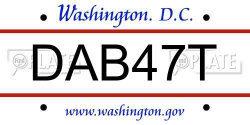 DAB47T District Of Columbia License Plate