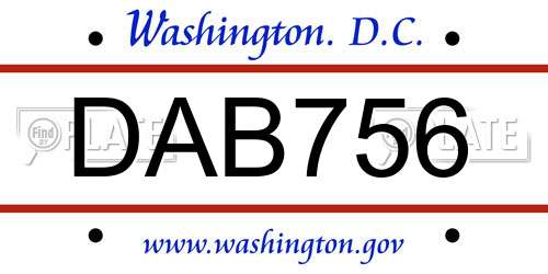 DAB756 District Of Columbia License Plate