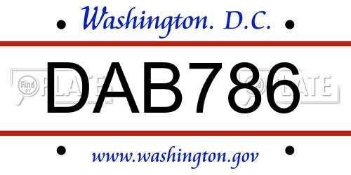 DAB786 District Of Columbia License Plate