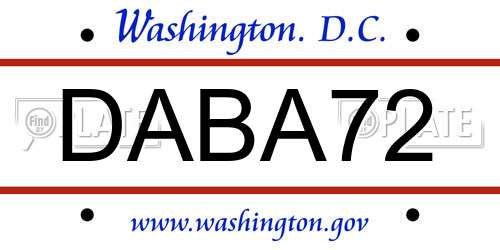 DABA72 District Of Columbia License Plate