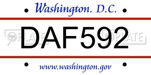 DAF592 District Of Columbia License Plate