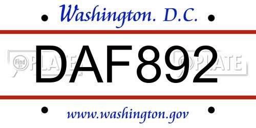 DAF892 District Of Columbia License Plate