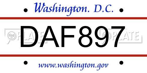 DAF897 District Of Columbia License Plate