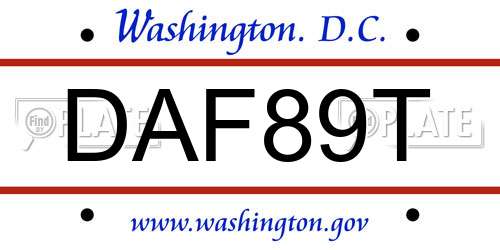 DAF89T District Of Columbia License Plate