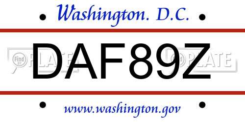 DAF89Z District Of Columbia License Plate