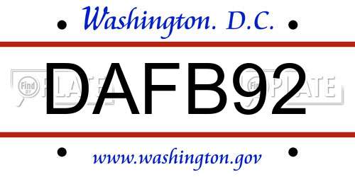 DAFB92 District Of Columbia License Plate