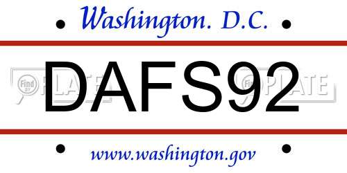 DAFS92 District Of Columbia License Plate
