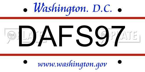 DAFS97 District Of Columbia License Plate
