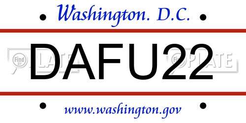 DAFU22 District Of Columbia License Plate
