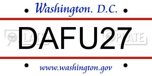 DAFU27 District Of Columbia License Plate
