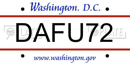 DAFU72 District Of Columbia License Plate
