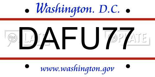 DAFU77 District Of Columbia License Plate
