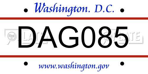 DAG085 District Of Columbia License Plate