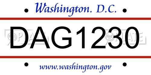 DAG1230 District Of Columbia License Plate