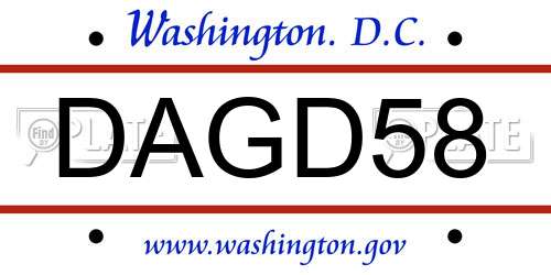 DAGD58 District Of Columbia License Plate