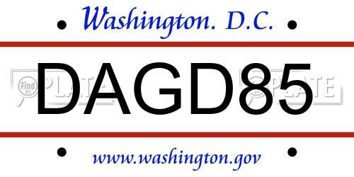 DAGD85 District Of Columbia License Plate