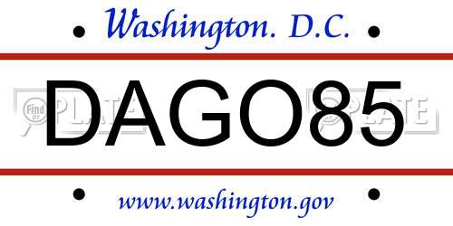 DAGO85 District Of Columbia License Plate