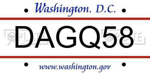 DAGQ58 District Of Columbia License Plate