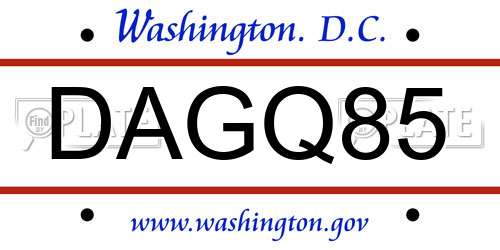 DAGQ85 District Of Columbia License Plate