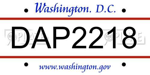 DAP2218 District Of Columbia License Plate
