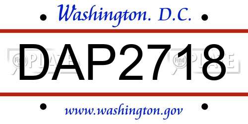 DAP2718 District Of Columbia License Plate