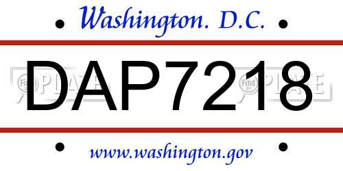 DAP7218 District Of Columbia License Plate