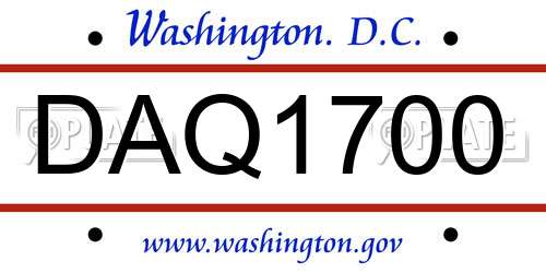 DAQ1700 District Of Columbia License Plate