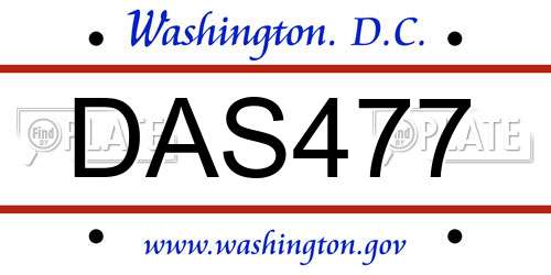 DAS477 District Of Columbia License Plate