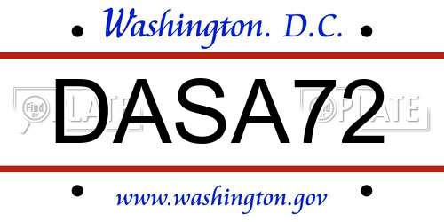 DASA72 District Of Columbia License Plate