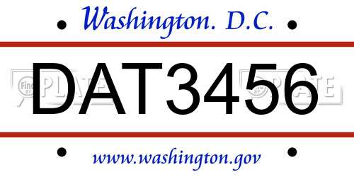 DAT3456 District Of Columbia License Plate