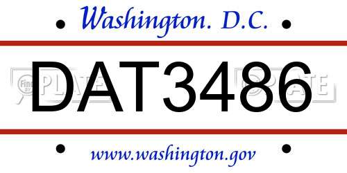 DAT3486 District Of Columbia License Plate