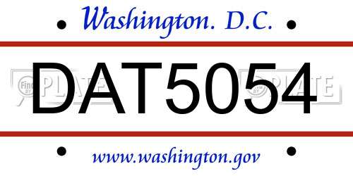 DAT5054 District Of Columbia License Plate