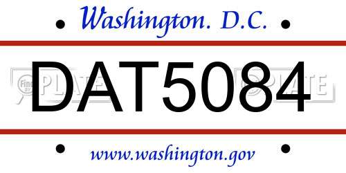 DAT5084 District Of Columbia License Plate