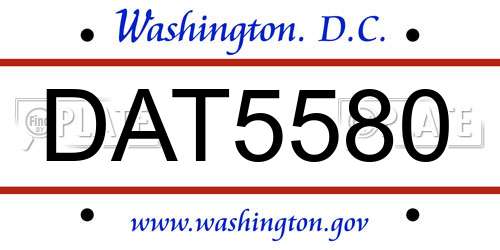 DAT5580 District Of Columbia License Plate