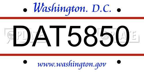 DAT5850 District Of Columbia License Plate