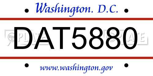 DAT5880 District Of Columbia License Plate