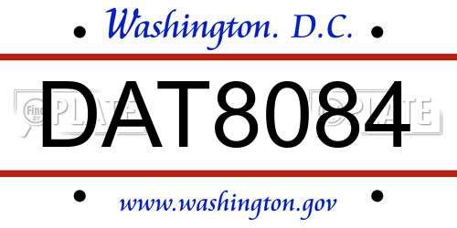 DAT8084 District Of Columbia License Plate