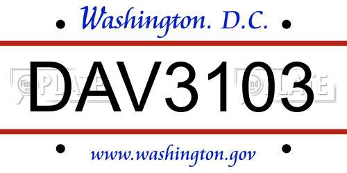 DAV3103 District Of Columbia License Plate